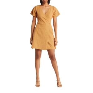 🎈MADEWELL Size L Camel Cross Front Mini Dress Cotton Blend